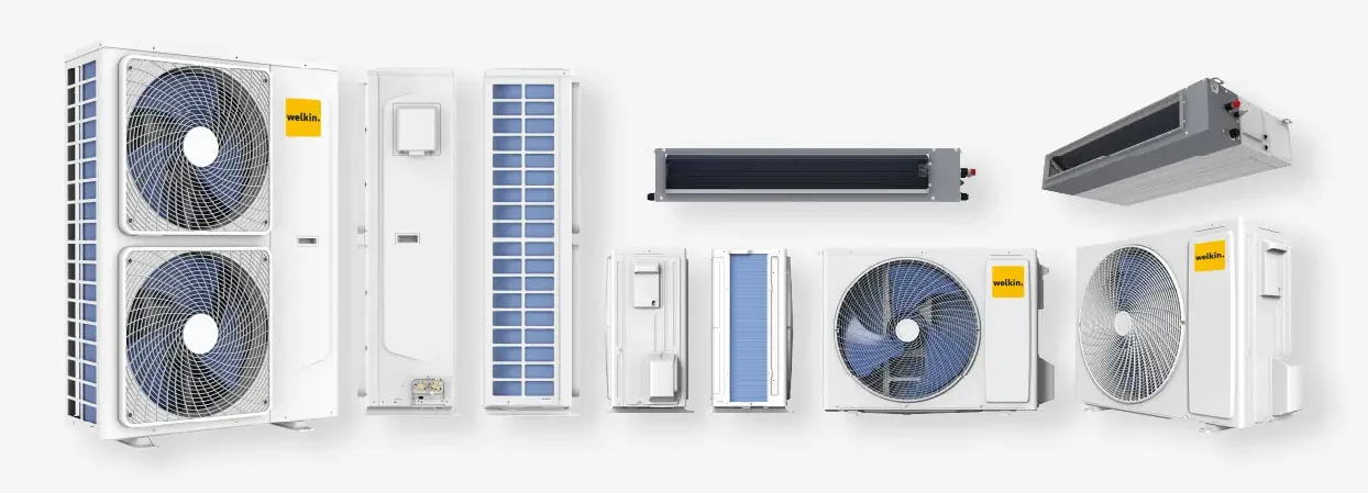 The Welkin split inverter ducted range — outdoor units and concealed indoor units.